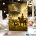 Cowboy & UFO Themed Painting Poster, Vintage Western Style Dramatic Rural Scene Poster, Unique Surreal Artwork Ideal For Living Room, Study Wall Decor_maomaolike.com