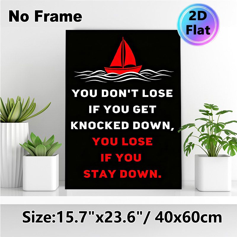 Motivational Sailboat Painting Poster, Bold Minimalist Typographic & Red Sailboat Scene Poster, Inspirational Quote Decor Idea For Home Office, Living_maomaolike.com