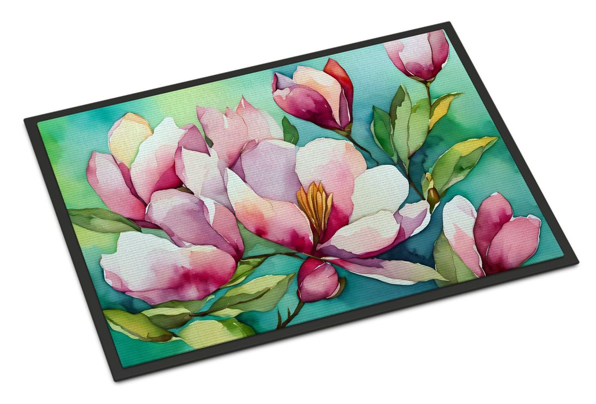 Louisiana Magnolias In Watercolor Doormat Front Door Mat Indoor Outdoor Rugs For Entryway, Non Slip Washable Low Pile, 24H X 36W_maomaolike.com