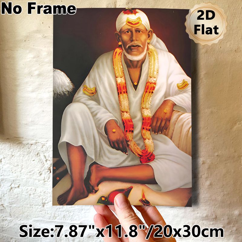 Sai Baba Devotional Painting Poster, Warm-toned Sacred Portrait Poster, Calming Spiritual Decor For Home Prayer Rooms And Meditation Spaces_maomaolike.com