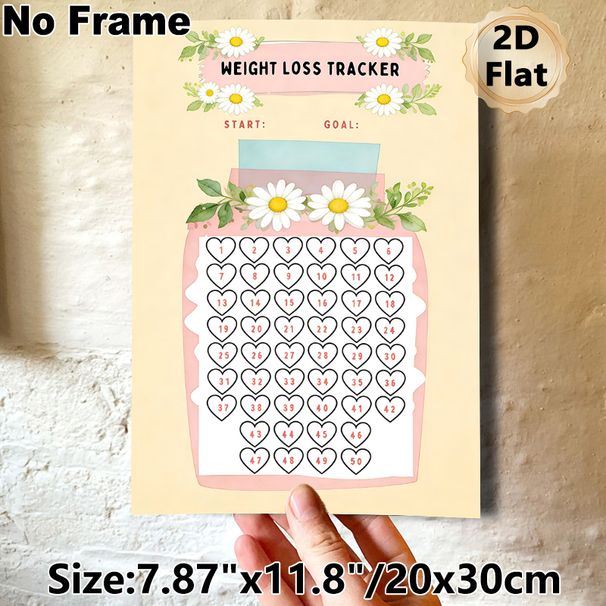 Weight Loss Tracker Painting Poster, Soft Watercolor Floral Poster, Daisy-adorned Heart Grid Design To Track Weight Loss Progress, Ideal For Home_maomaolike.com