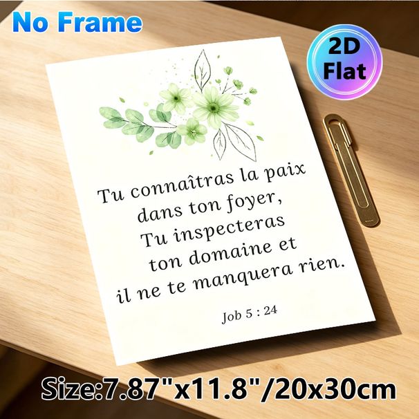 French Bible Verse Painting Poster, Soft Watercolor Green Floral Accent Poster, Calming Spiritual Quote Decor Ideal For Home, Living Room, Bedroom_maomaolike.com