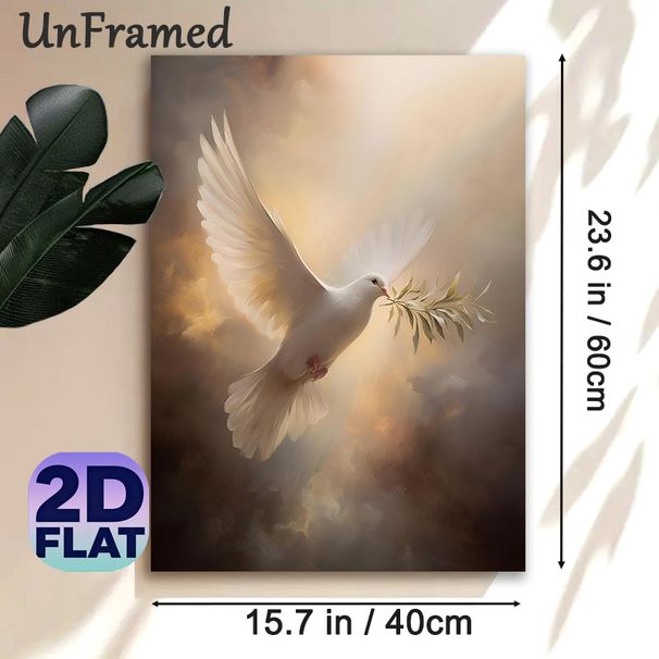 Peace Dove Painting Poster, Soft-toned Realistic Flying Dove With Olive Branch Poster, Serene Tranquil Artwork To Bring Calm Atmosphere, Ideal For_maomaolike.com