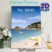 Val-André Coastal Town Painting Poster, Vibrant Retro Scenic Seaside Poster, Sunny Beach With Sailboat & Coastal Houses Design, Adds Tranquil Coastal_maomaolike.com