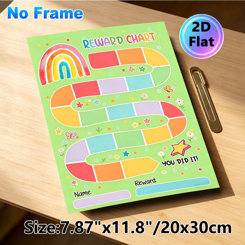 Rainbow Themed Reward Chart Painting Poster, Watercolor-style Colorful Track With Flowers & Butterflies Poster, Assists In Tracking Progress And_maomaolike.com