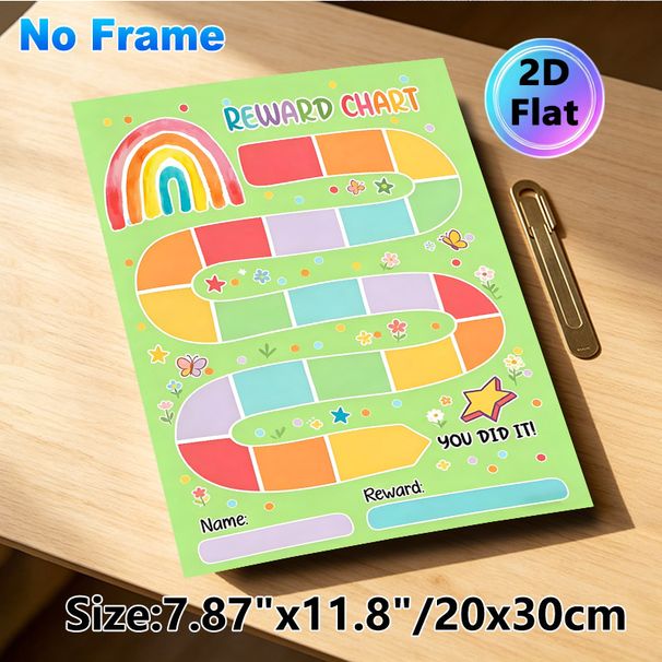 Rainbow Themed Reward Chart Painting Poster, Watercolor-style Colorful Track With Flowers & Butterflies Poster, Assists In Tracking Progress And_maomaolike.com