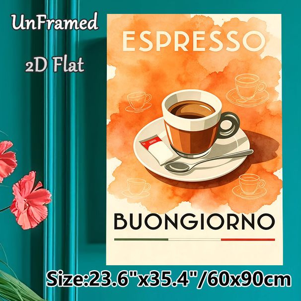 Espresso Themed Painting Poster, Warm Watercolor-style Coffee Cup Scene Poster, Charming Morning-inspired Decor Ideal For Cafes And Kitchen Walls_maomaolike.com