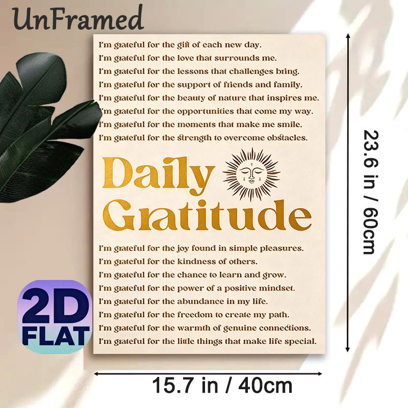 Daily Gratitude Painting Poster, Warm-toned Typographic & Zen Sun Graphic Poster, Encourages Positive Mindset, Ideal For Living Room, Bedroom And_maomaolike.com