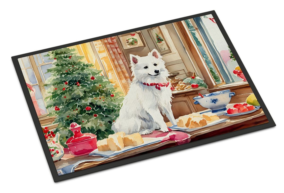 Japanese Spitz Christmas Cookies Doormat Front Door Mat Indoor Outdoor Rugs For Entryway, Non Slip Washable Low Pile, 24H X 36W_maomaolike.com