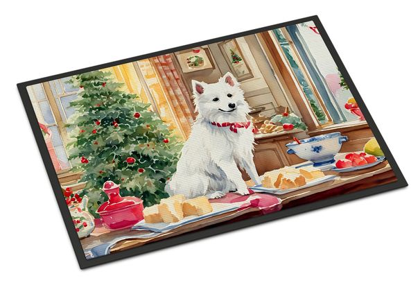 Japanese Spitz Christmas Cookies Doormat Front Door Mat Indoor Outdoor Rugs For Entryway, Non Slip Washable Low Pile, 24H X 36W_maomaolike.com