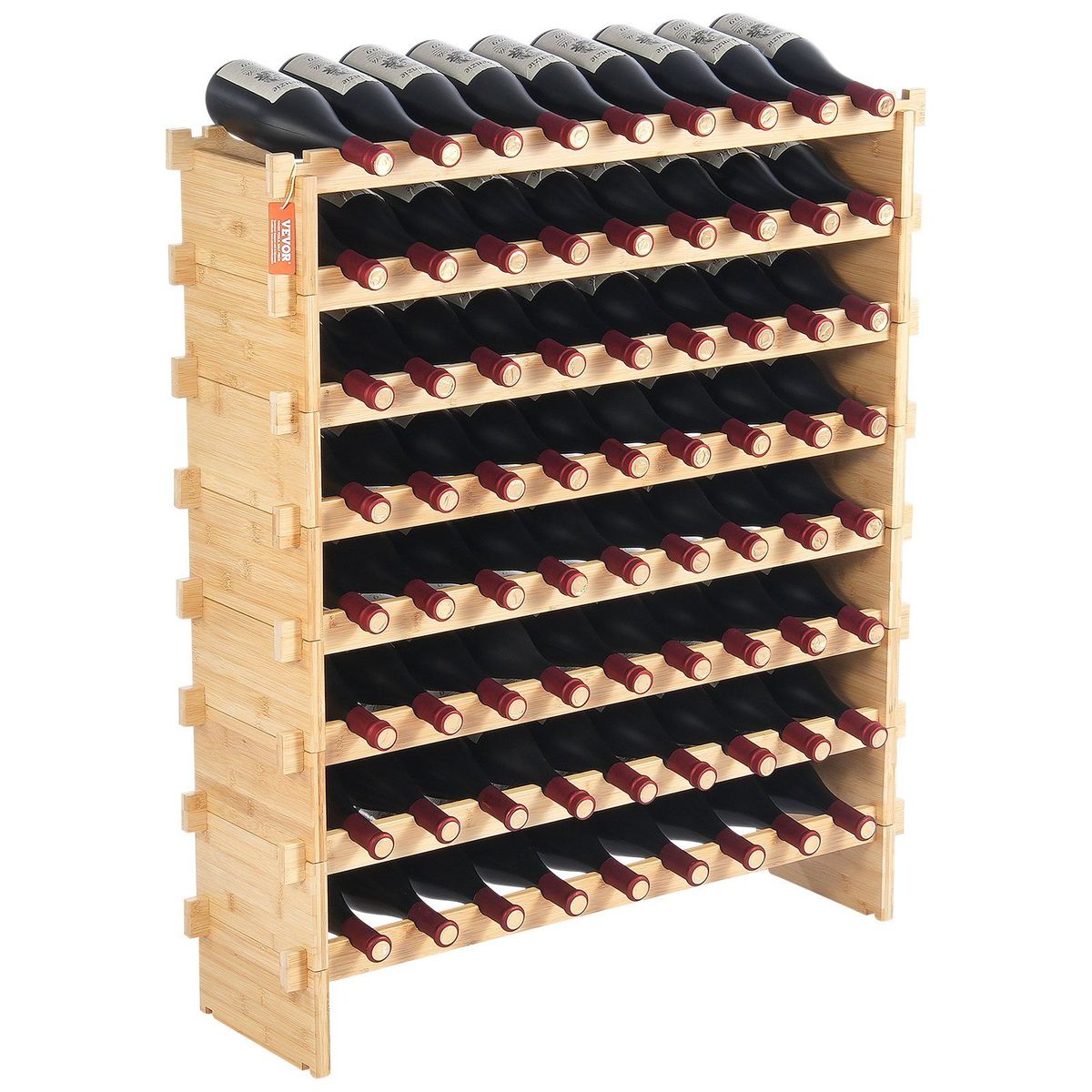 VEVOR 72 Bottle Upgrade Modular Wine Rack Bamboo Wood Display Shelf 8-Tier_maomaolike.com