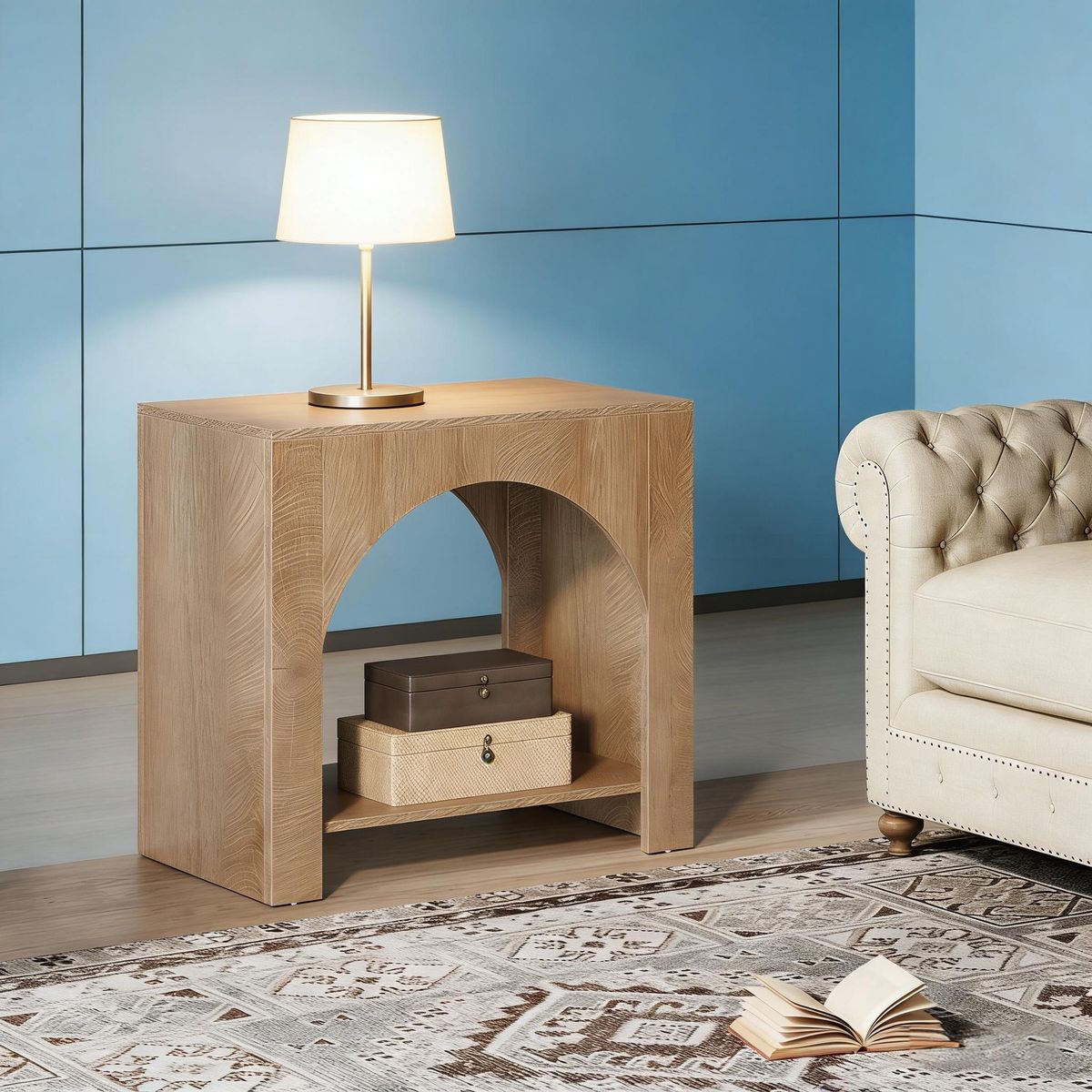 End Table, 2 Tier Square Side Table With Storage Shelf_maomaolike.com