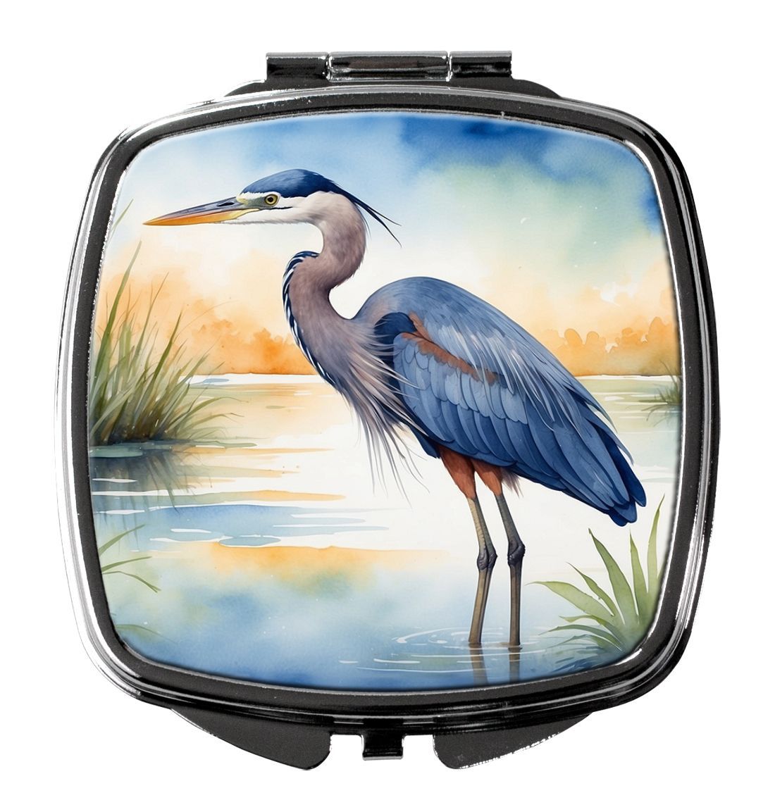 Blue Heron Emerging As The Day Fades Compact Mirror Decorative Travel Makeup Mirror For Women Girls Gifts Pocket Makeup Mirror Folding Handheld_maomaolike.com