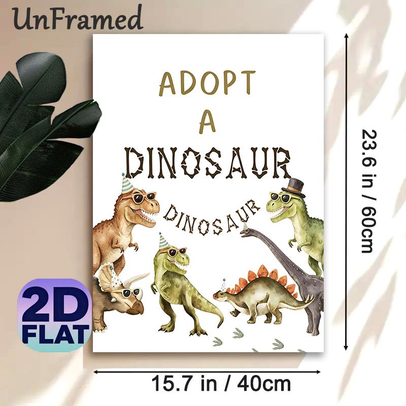 Adopt A Dinosaur Painting Poster, Cute Watercolor Party-themed Dinosaur Poster, Playful Dinosaur Design With Sunglasses And Party Hats, Ideal For_maomaolike.com