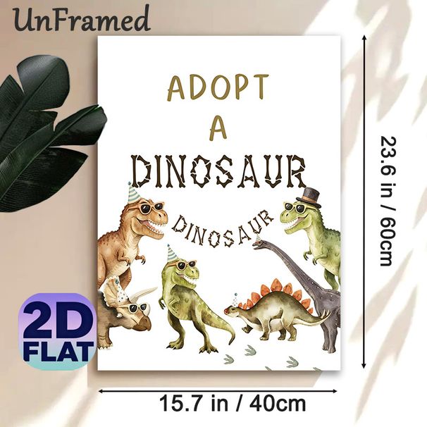 Adopt A Dinosaur Painting Poster, Cute Watercolor Party-themed Dinosaur Poster, Playful Dinosaur Design With Sunglasses And Party Hats, Ideal For_maomaolike.com