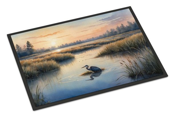 Wetland Wonders Blue Heron Doormat Front Door Mat Indoor Outdoor Rugs For Entryway, Non Slip Washable Low Pile, 24H X 36W_maomaolike.com
