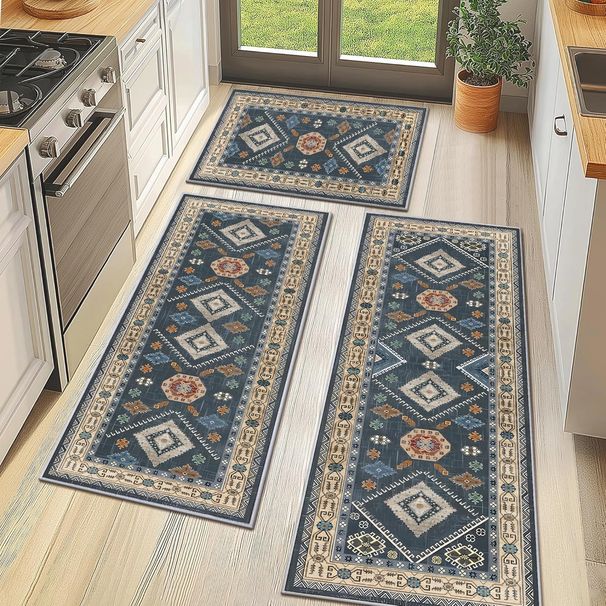 Washable Kitchen Rugs Set Of 3 Piece Non Slip Runner Set Boho Kitchen Runner Mat Decor Carpet For Hallway Laundry_maomaolike.com