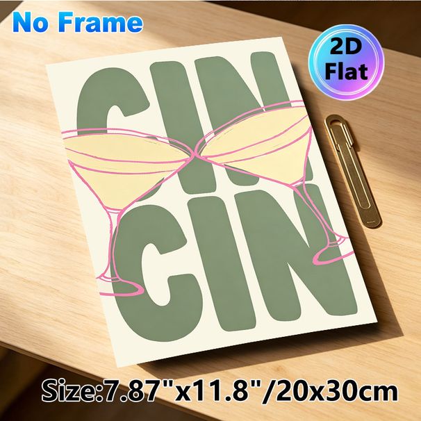 Cin Cin Martini Painting Poster, Soft-toned Minimalist Typography & Martini Glass Graphic Poster, Stylish Beverage-themed Decor Ideal For Home Bar_maomaolike.com