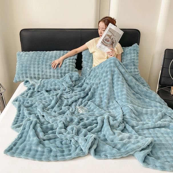 Plush Bubble Rabbit Fleece Blanket Ultra Soft Thick Milk Velvet For Nap Office Home Use_maomaolike.com