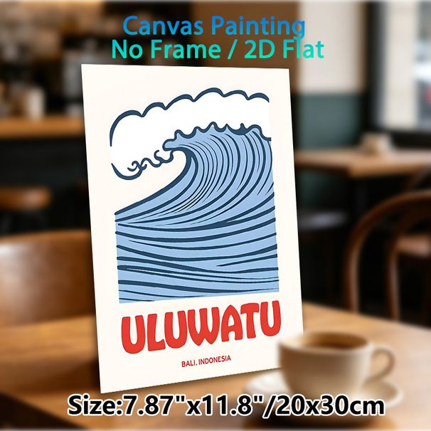 Uluwatu Bali Ocean Wave Painting Poster, Stylized Blue Curling Wave With Bold Text Poster, Charming Coastal Decor Ideal For Living Room, Bedroom Or_maomaolike.com