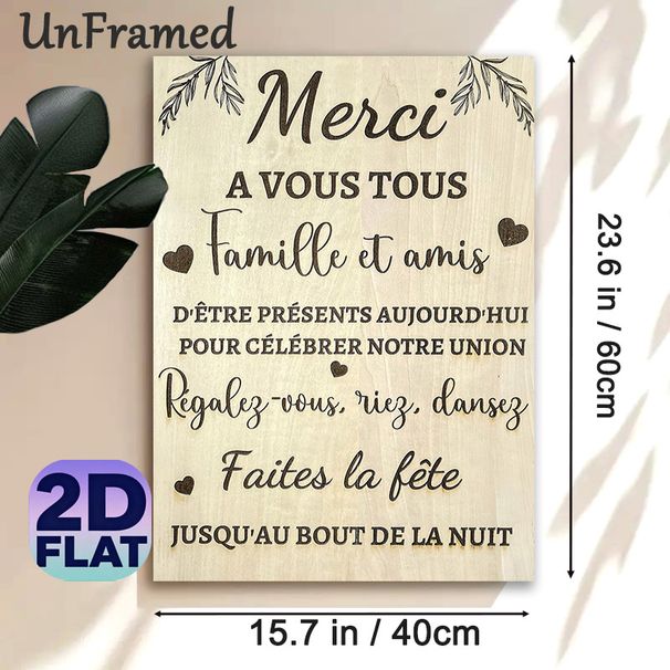 French Wedding Thank You Painting Poster, Warm Minimalist French Script With Heart & Leaf Accents Poster, Sincere Gratitude Message Ideal For Wedding_maomaolike.com