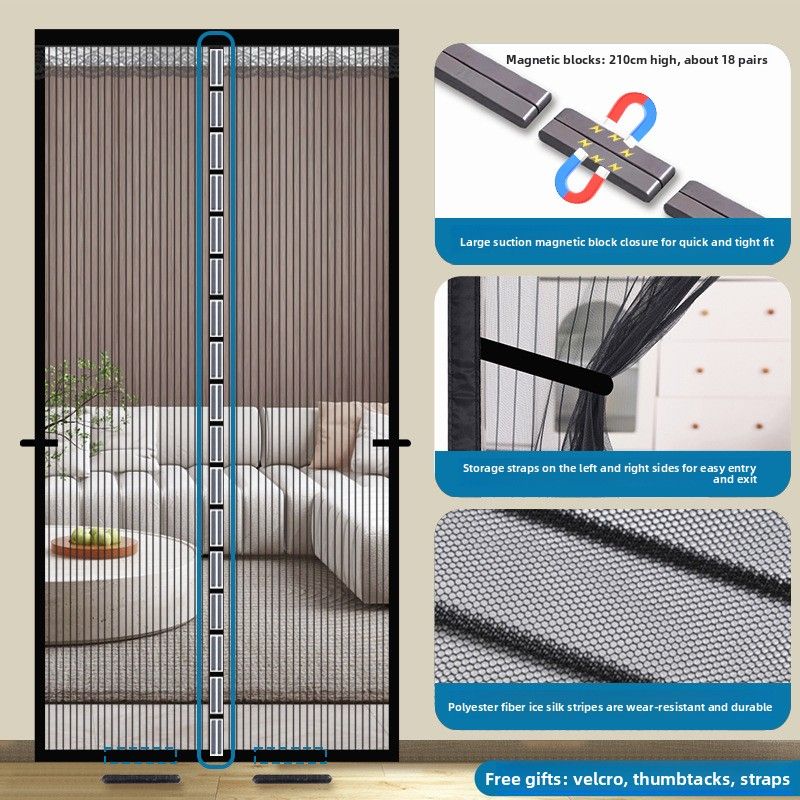 Bedroom Mosquito-proof Door Curtain, No Drilling Required, Self-adhesive Living Room Partition Curtain, Mesh Screen Door Curtain With Magnetic Closure_maomaolike.com