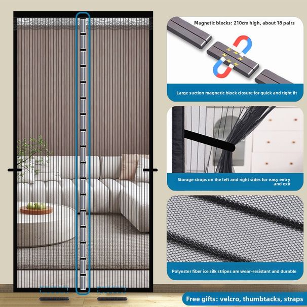 Bedroom Mosquito-proof Door Curtain, No Drilling Required, Self-adhesive Living Room Partition Curtain, Mesh Screen Door Curtain With Magnetic Closure_maomaolike.com