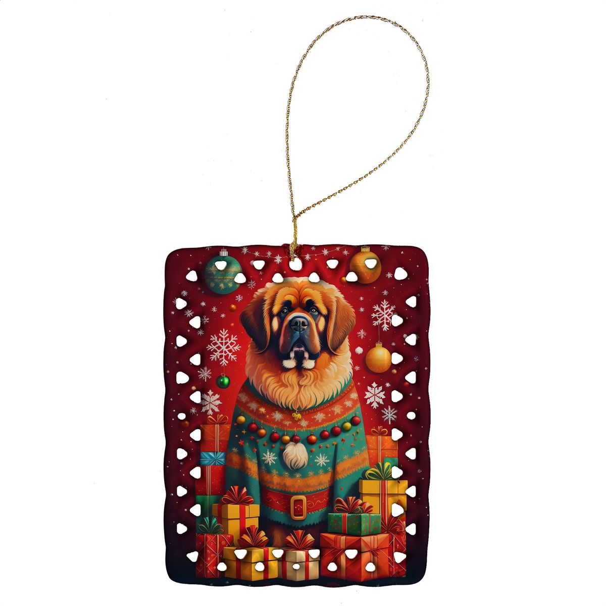 Tibetan Mastiff Holiday Christmas Porcelain Ornament Christmas Tree Hanging Decorations For Home Christmas Holiday, Rectangle, Gift, Multicolor_maomaolike.com