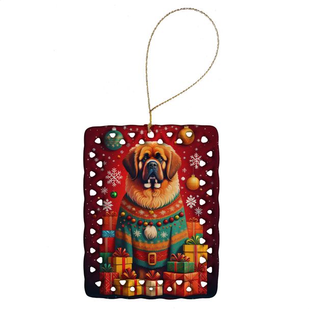 Tibetan Mastiff Holiday Christmas Porcelain Ornament Christmas Tree Hanging Decorations For Home Christmas Holiday, Rectangle, Gift, Multicolor_maomaolike.com