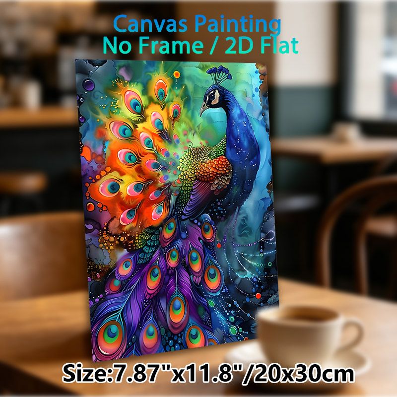 Peacock Themed Painting Poster, Vibrant Watercolor-Style Vivid Peacock With Colorful Feathers Poster, Eye-catching Artistic Decor Ideal For Living_maomaolike.com