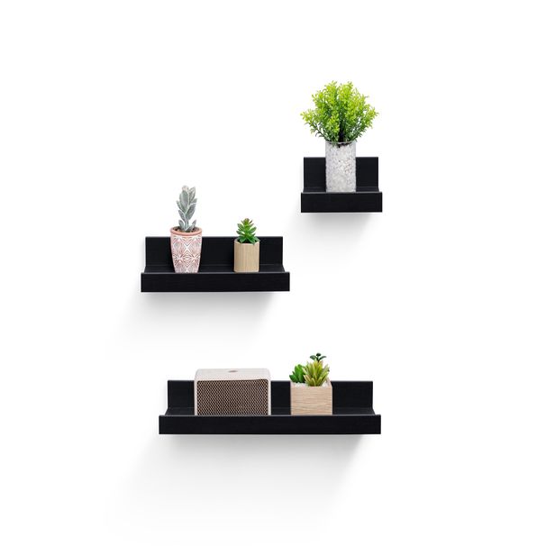 Floating Shelves 15.7" Wall Mounted Wood Shelves For Bathroom, Bedroom, Living Room, Kitchen, Hanging Shelf For Books/Storage/Decor With Invisible Brackets, Black_maomaolike.com