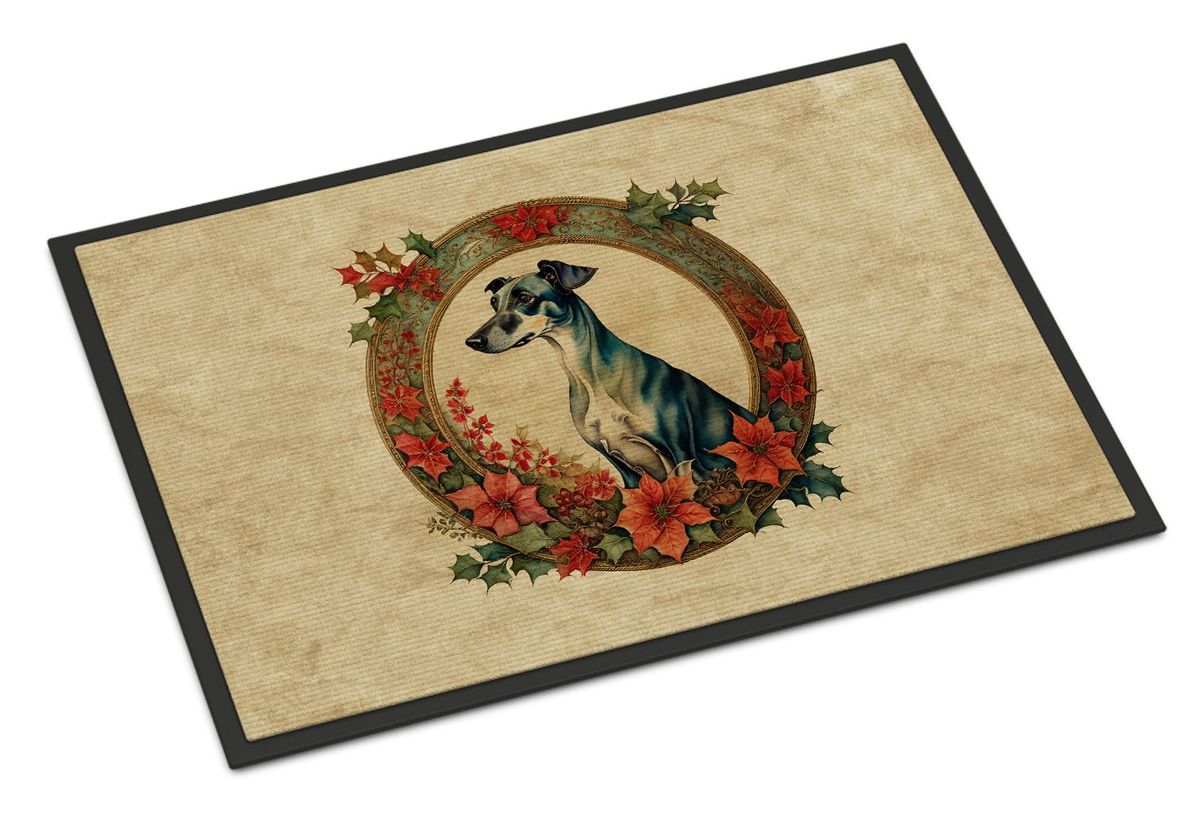 Greyhound Christmas Flowers Doormat Front Door Mat Indoor Outdoor Rugs For Entryway, Non Slip Washable Low Pile, 24H X 36W_maomaolike.com