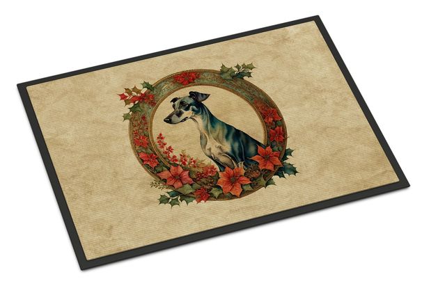 Greyhound Christmas Flowers Doormat Front Door Mat Indoor Outdoor Rugs For Entryway, Non Slip Washable Low Pile, 24H X 36W_maomaolike.com