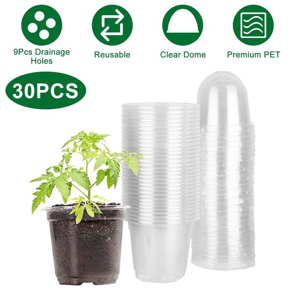 30Pcs Plant Nursery Pots PET Flower Seed Starting Pots Container With Dome With Drainage Holes_maomaolike.com