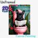 French Bulldog On Toilet Painting Poster, Vibrant Tropical Style Poster, Whimsical Black Bulldog Reading Newspaper Design, Playful Decorative Piece_maomaolike.com