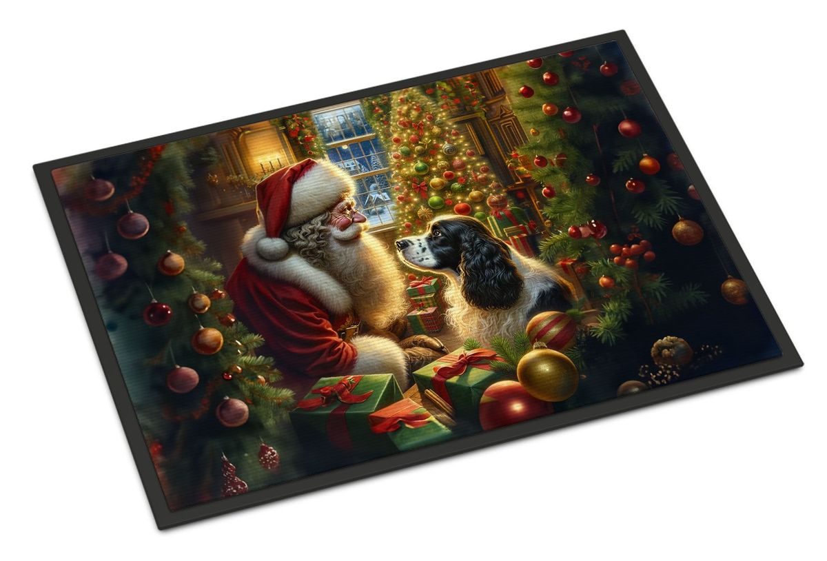 English Springer Spaniel And Santa Claus Doormat Front Door Mat Indoor Outdoor Rugs For Entryway, Non Slip Washable Low Pile, 24H X 36W_maomaolike.com