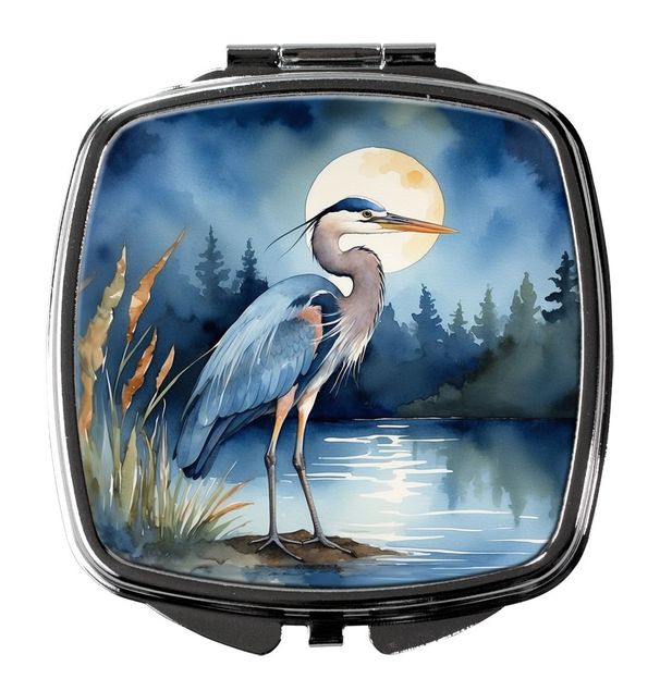 Blue Heron Under The Moonlight Compact Mirror Decorative Travel Makeup Mirror For Women Girls Gifts Pocket Makeup Mirror Folding Handheld_maomaolike.com