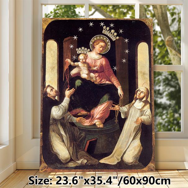 Virgin Mary With Child & Saints Religious Painting Poster, Vintage Classical Sacred Art Poster, Serene Traditional Religious Artwork, Suitable For_maomaolike.com