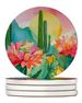 Arizona Saguaro Cactus Blossom In Watercolor Large Sandstone Coasters Pack Of 4 Absorbent Round Coasters Decor Gifts For Men Or Women, 4 In, Multicolor_maomaolike.com