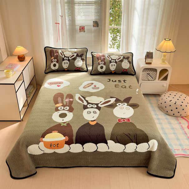 Thickened Milk Velvet Bed Single Piece Quilted Cartoon Cute Warm Winter Coral Fleece Kang Cover Mat Three-Piece Set Non-Slip_maomaolike.com