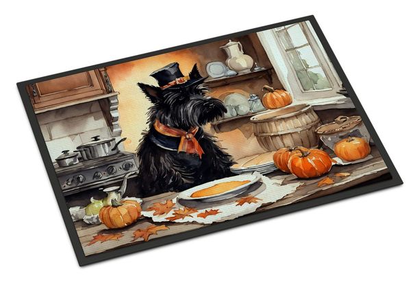 Scottish Terrier Fall Kitchen Pumpkins Doormat Front Door Mat Indoor Outdoor Rugs For Entryway, Non Slip Washable Low Pile, 24H X 36W_maomaolike.com