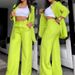 Women's Clothing Elegant Solid Color Split Sleeve Lapel Suit Pocket Straight Pants Suit_maomaolike.com