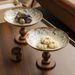 9-Inch Vintage Pedestal Fruit Bowl - Hand-Painted Blue Hibiscus Ceramic On Solid Wood Base, Elegant Serving Tray For_maomaolike.com