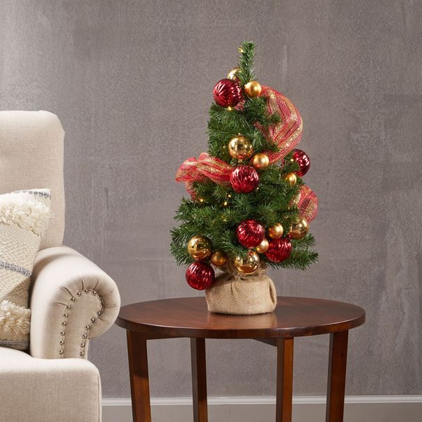 2'RED/GOLD DECORATION BURLAP Tree WITH 50 WARM WHITE LED LIGHTS-BATTERY OPERATED_maomaolike.com