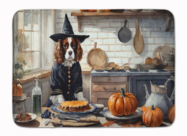 Cavalier Spaniel Fall Kitchen Pumpkins Memory Foam Kitchen Mat Machine Washable Anti-Fatigue Mat Cushion Comfort Bath Mat Or Kitchen Rug_maomaolike.com