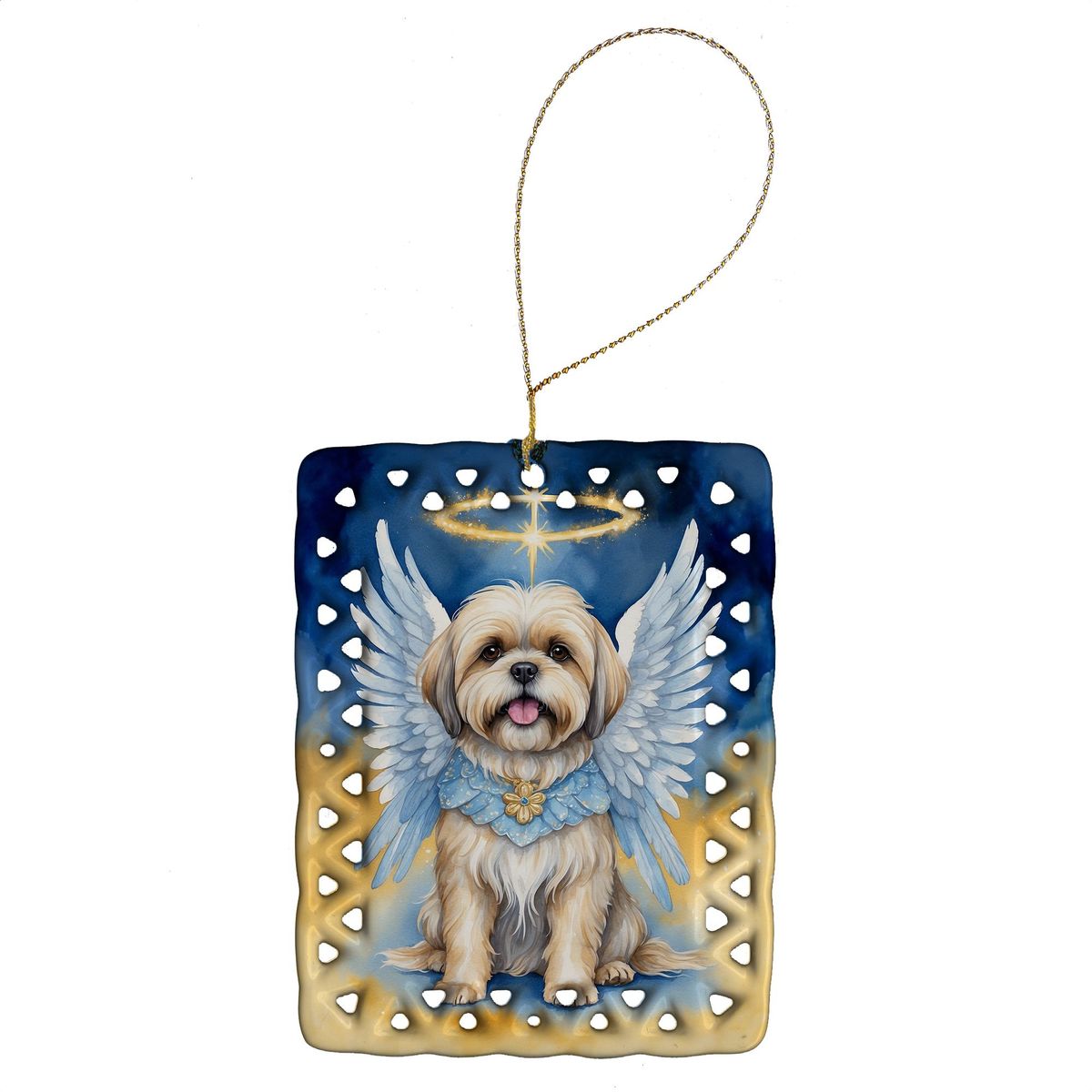Lhasa Apso My Angel Porcelain Ornament Christmas Tree Hanging Decorations For Home Christmas Holiday, Rectangle, Gift, Multicolor_maomaolike.com