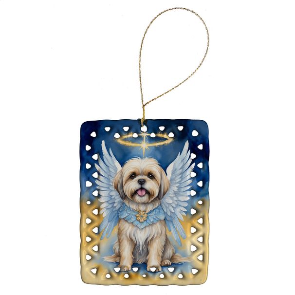 Lhasa Apso My Angel Porcelain Ornament Christmas Tree Hanging Decorations For Home Christmas Holiday, Rectangle, Gift, Multicolor_maomaolike.com