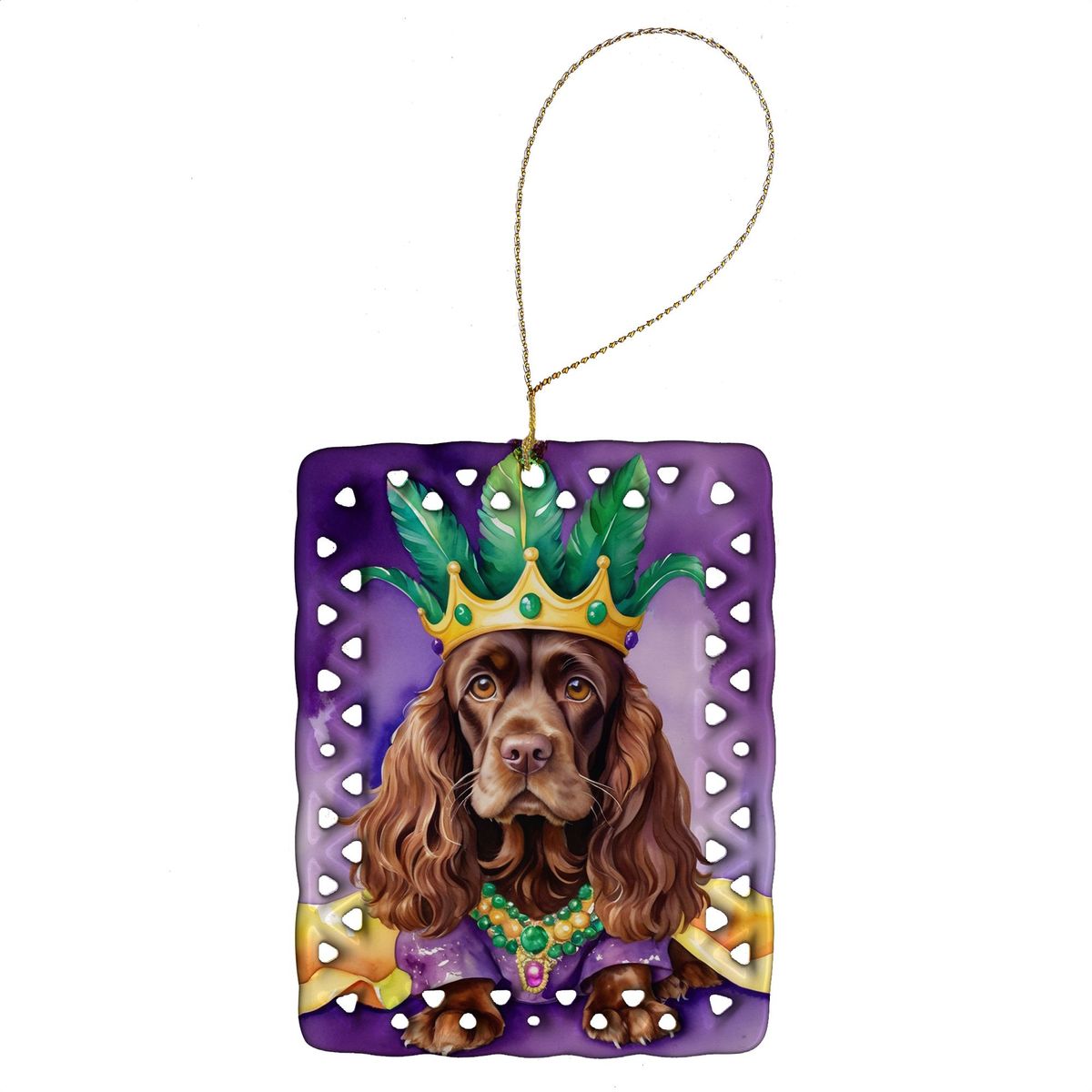 Cocker Spaniel King Of Mardi Gras Porcelain Ornament Christmas Tree Hanging Decorations For Home Christmas Holiday, Rectangle, Gift, Multicolor_maomaolike.com