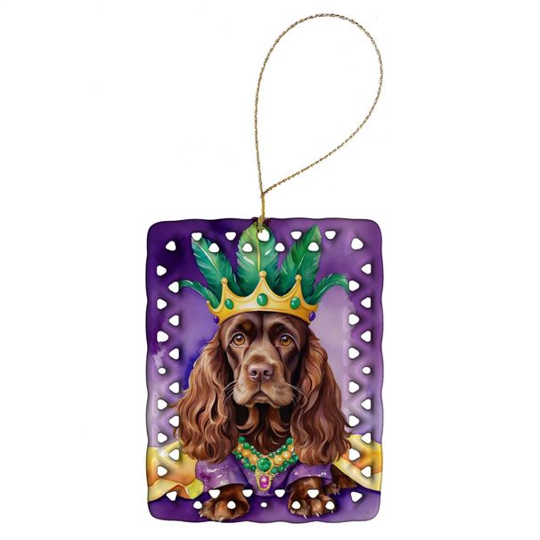 Cocker Spaniel King Of Mardi Gras Porcelain Ornament Christmas Tree Hanging Decorations For Home Christmas Holiday, Rectangle, Gift, Multicolor_maomaolike.com