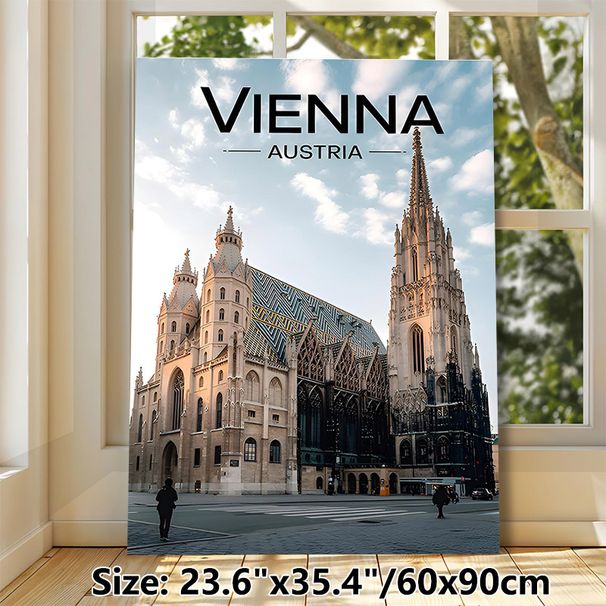 Vienna Austria Cathedral Painting Poster, Vintage-style Historic Cathedral With Decorative Roof Poster, Showcases Classic European Architectural_maomaolike.com